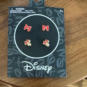 Disney Red and Gold Bow Mickey Earrings